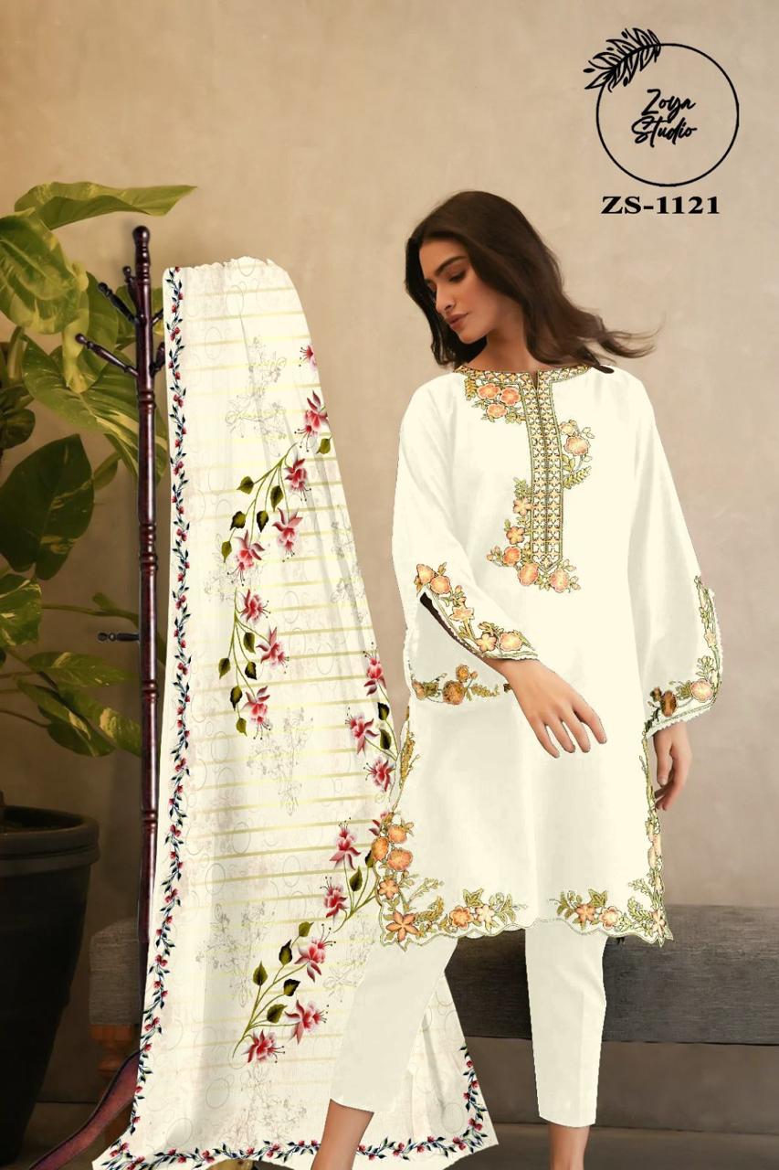 Graceful White Embroidered Kurta with Floral Dupatta