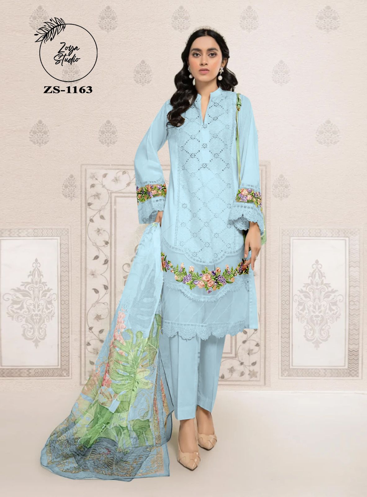 Designer stylish Tunic Heavy Embroidery Kurti With Lace & Cut Work with Glamours Gorgeous Heavy Embroidery sleevs With paired with designer Strachable Pant & Digital Print Dupatta