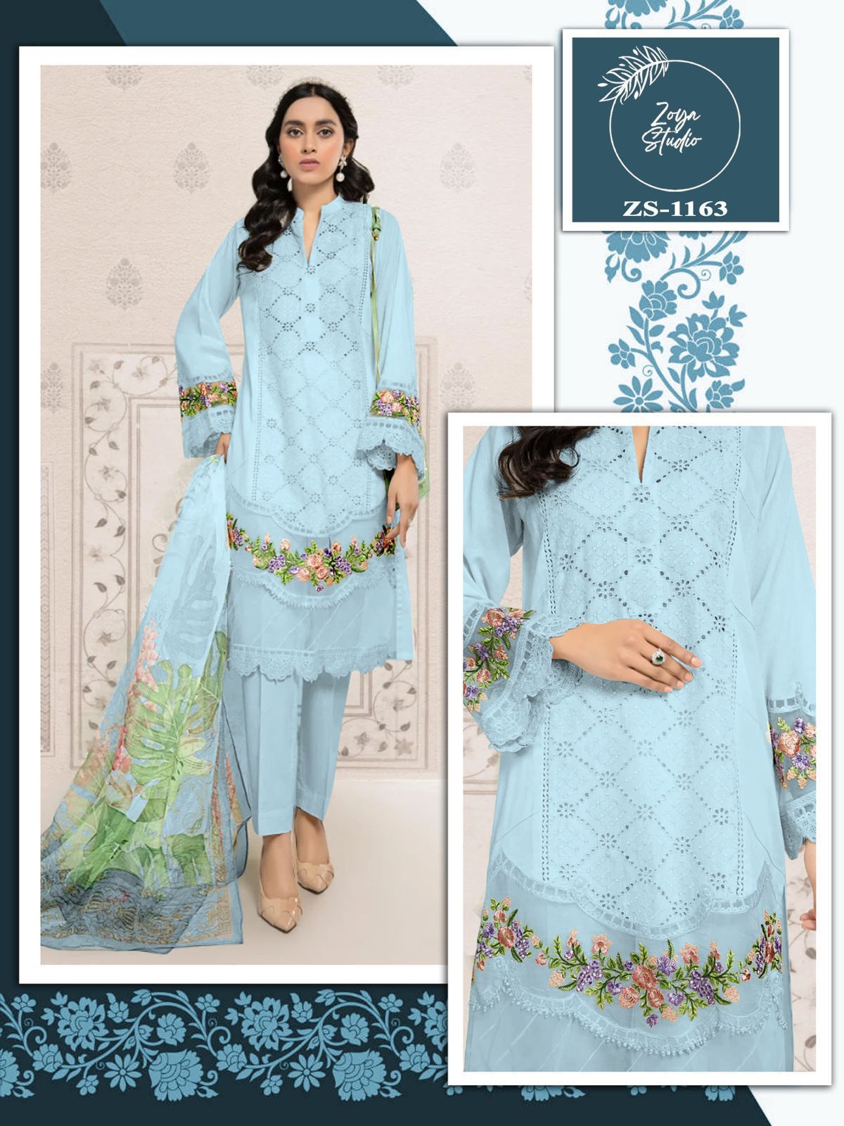 Designer stylish Tunic Heavy Embroidery Kurti With Lace & Cut Work with Glamours Gorgeous Heavy Embroidery sleevs With paired with designer Strachable Pant & Digital Print Dupatta