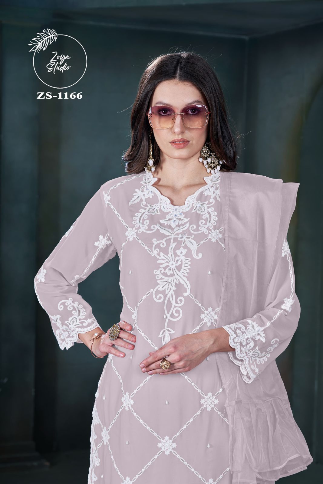 Designer stylish Tunic…Classic Georgette Fabric with Heavy Embroidery & HandWork , Stylish Kurti Paired with Glamours HandWork+Embroidery sleeves & Pant With Organza Dupatta