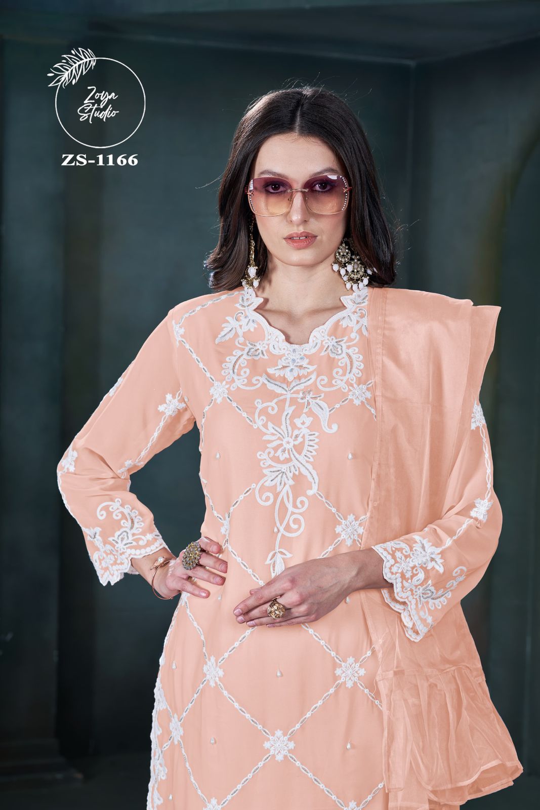 Designer stylish Tunic…Classic Georgette Fabric with Heavy Embroidery & HandWork , Stylish Kurti Paired with Glamours HandWork+Embroidery sleeves & Pant With Organza Dupatta