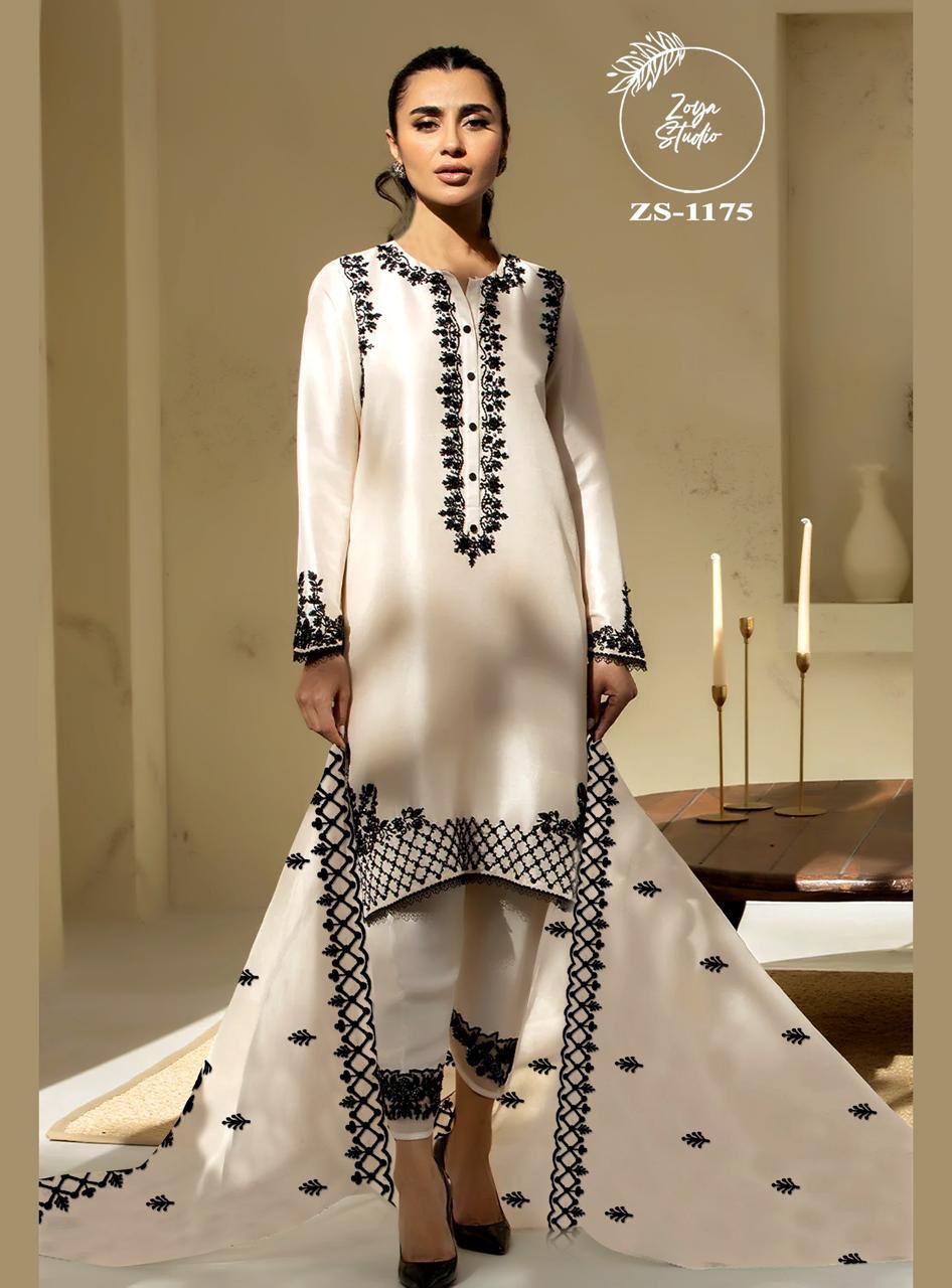 Designer stylish Embrdry Tunic With Beautiful Neck With Stylish Look & also Embrdry In Sleeves & in Pants