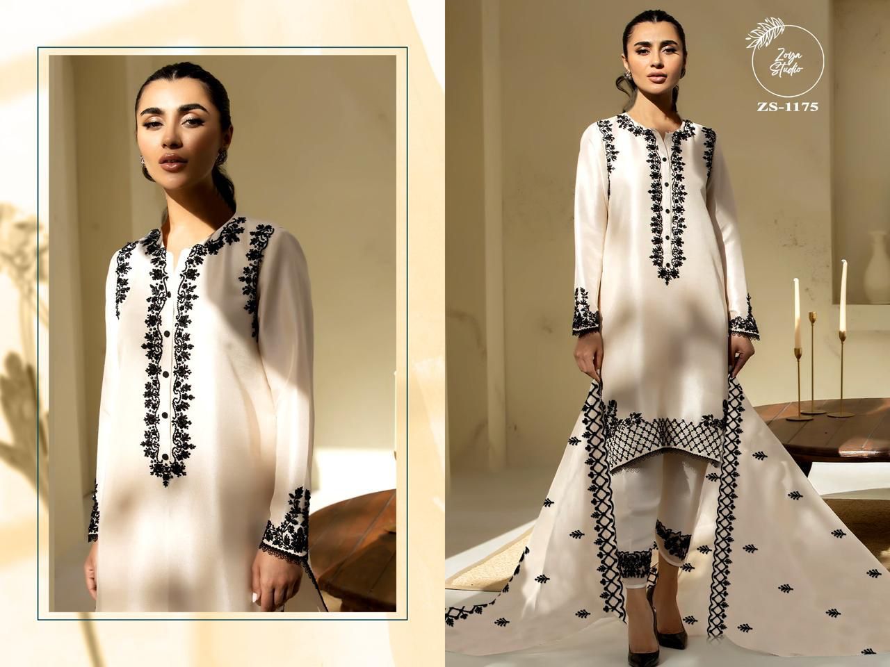 Designer stylish Embrdry Tunic With Beautiful Neck With Stylish Look & also Embrdry In Sleeves & in Pants