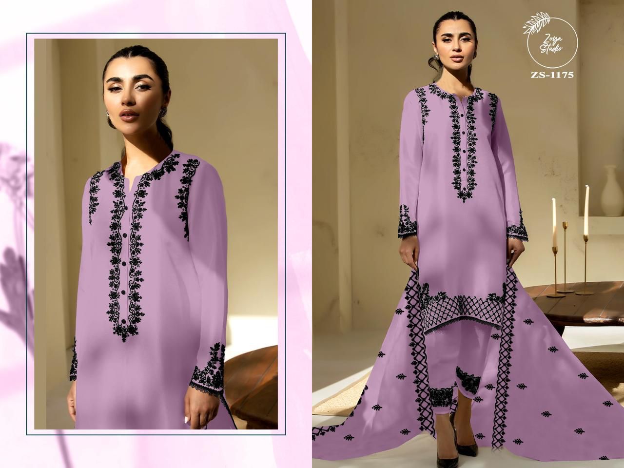 Designer stylish Embrdry Tunic With Beautiful Neck With Stylish Look & also Embrdry In Sleeves & in Pants