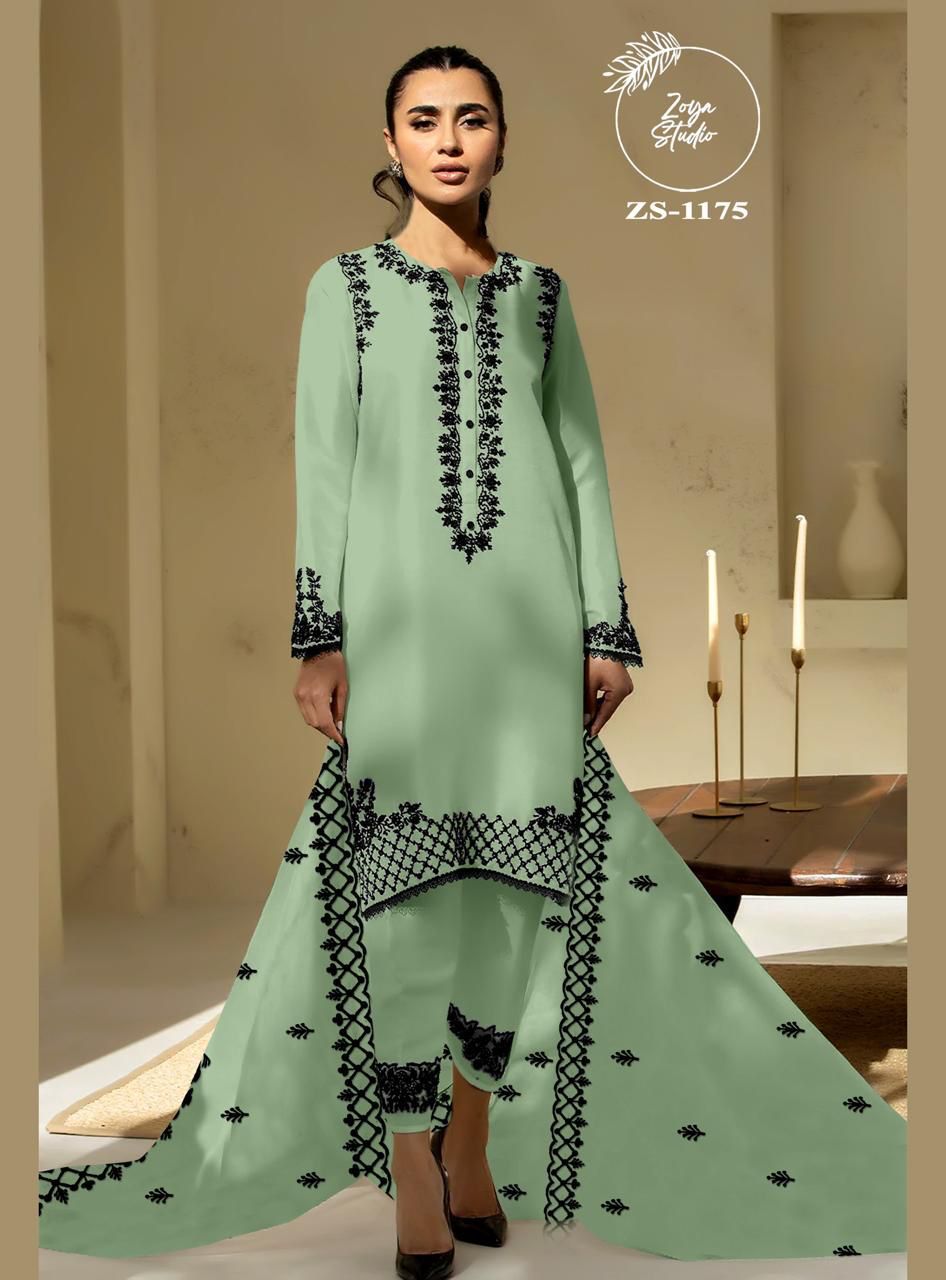Designer stylish Embrdry Tunic With Beautiful Neck With Stylish Look & also Embrdry In Sleeves & in Pants