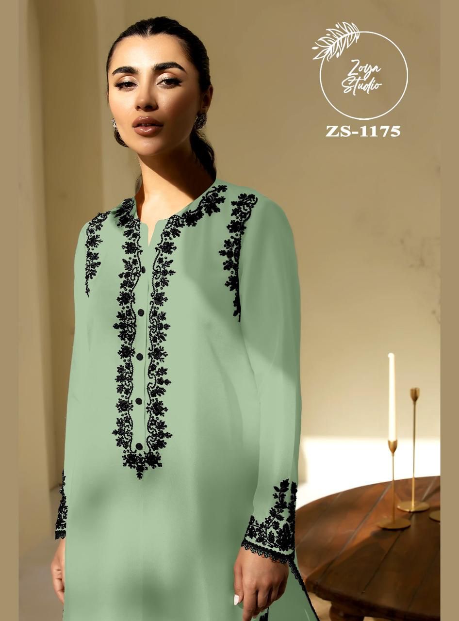 Designer stylish Embrdry Tunic With Beautiful Neck With Stylish Look & also Embrdry In Sleeves & in Pants