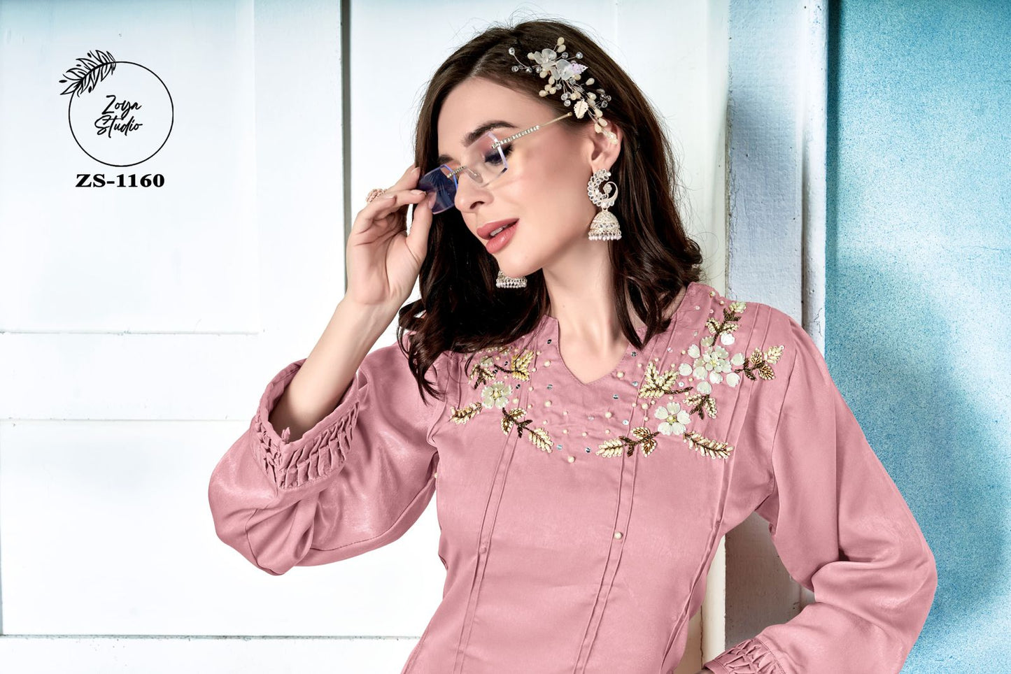 Designer Imported Fabric Tunic With Handwork & Neck Pattern & Handwork With Pattern In Sleeves paired with Imported Fabric Straight Pant