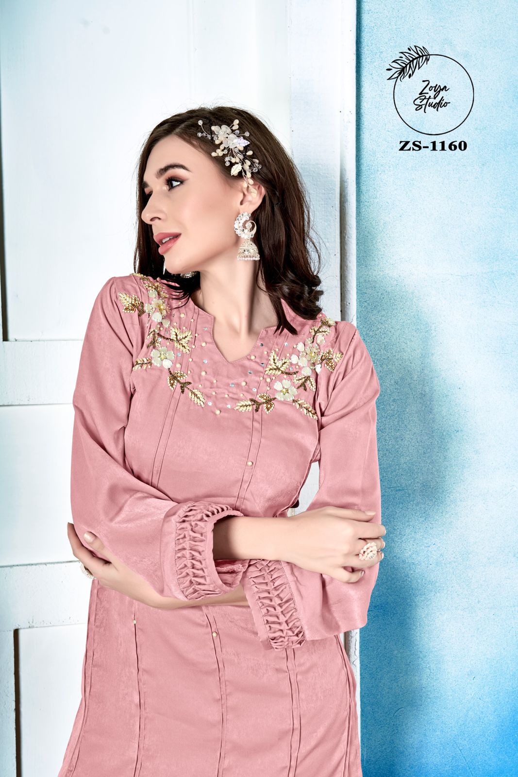 Designer Imported Fabric Tunic With Handwork & Neck Pattern & Handwork With Pattern In Sleeves paired with Imported Fabric Straight Pant