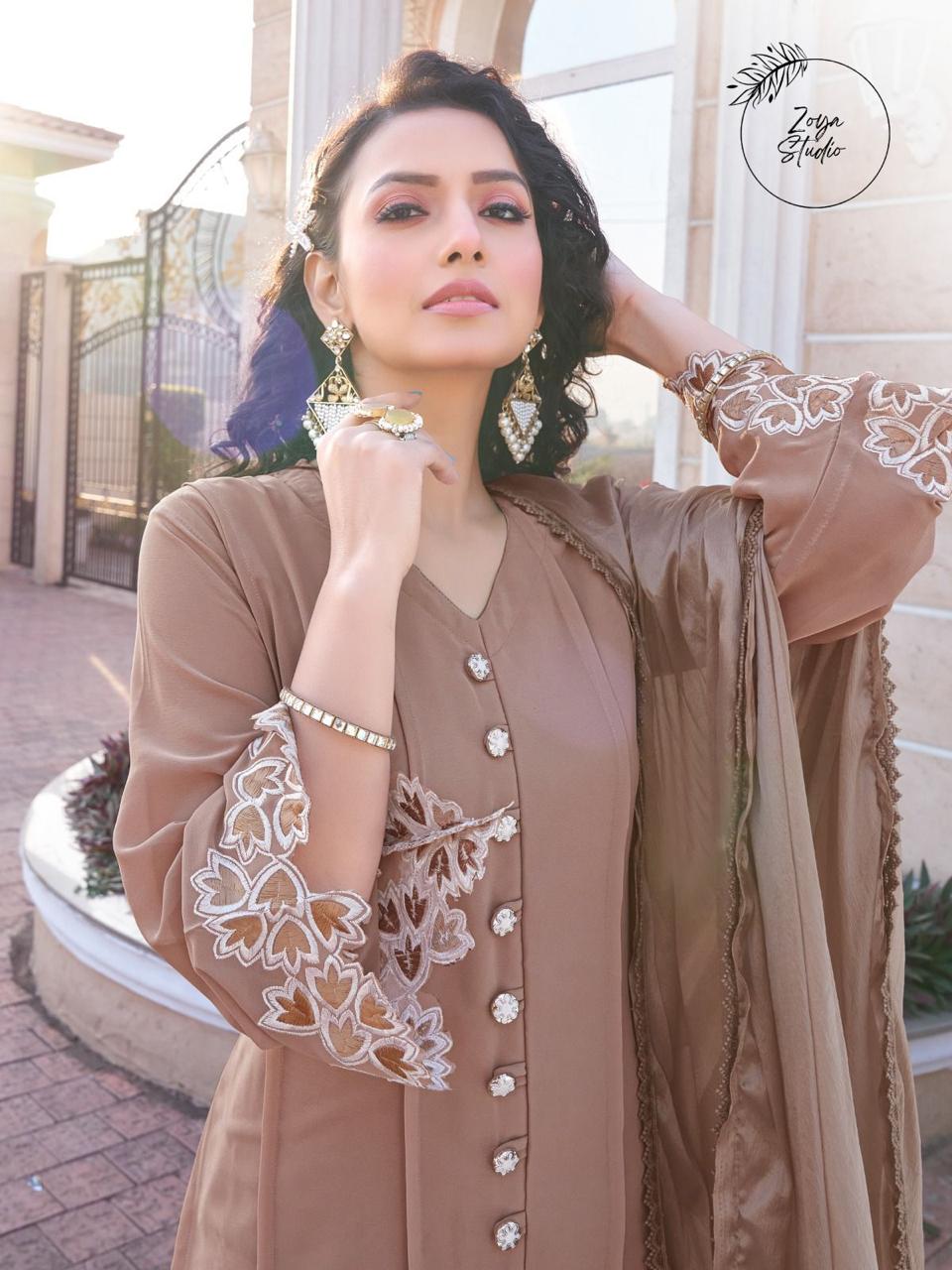 Designer Pakistani Front Open Top With Same Shade Dupatta And Pants