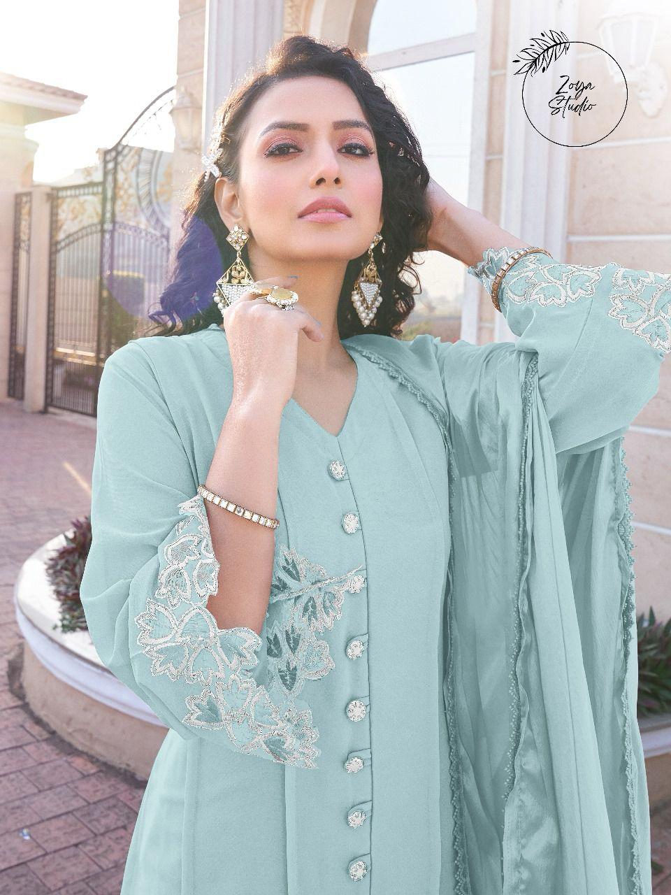 Designer Pakistani Front Open Top With Same Shade Dupatta And Pants