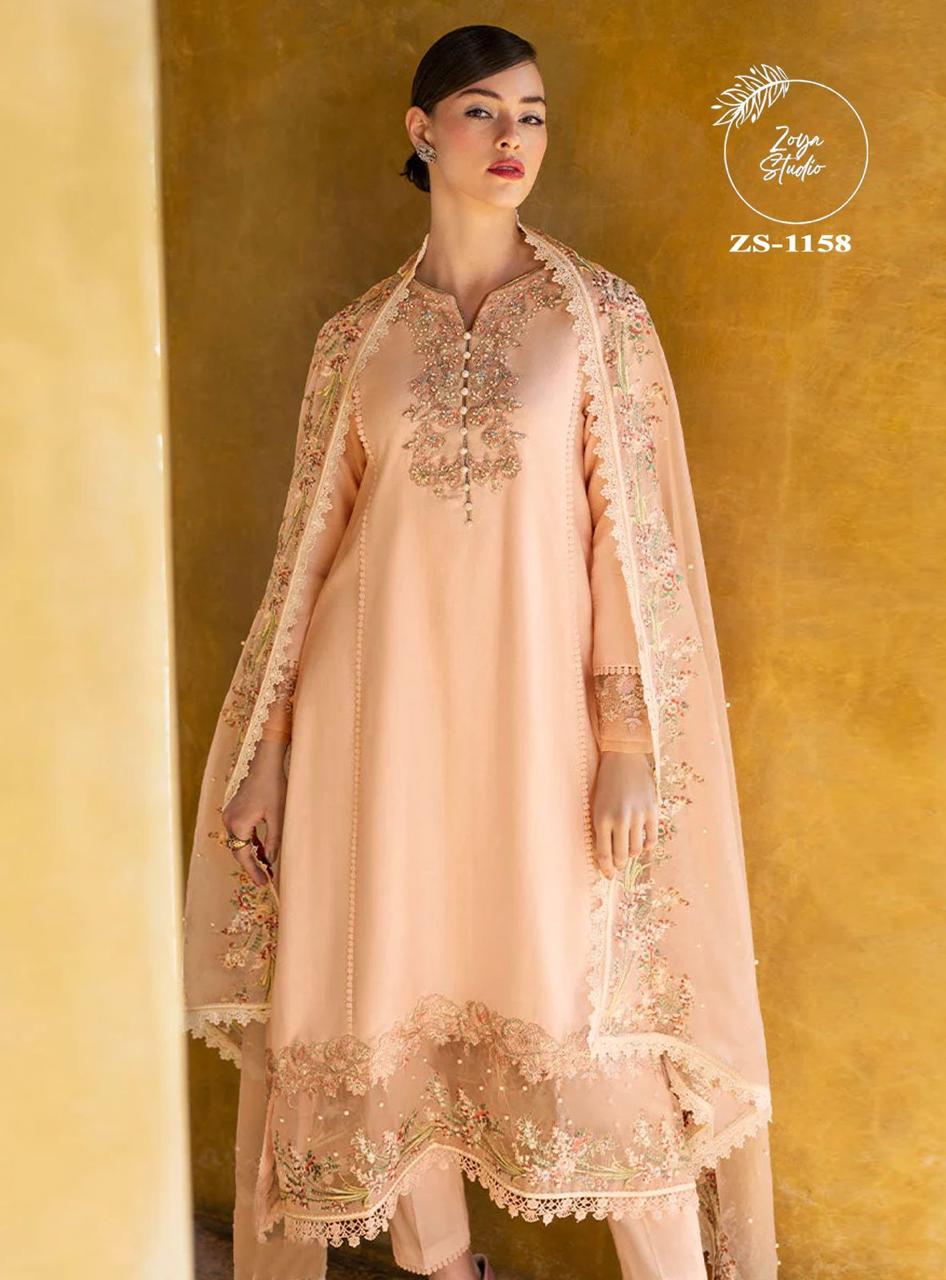 Designer stylish Embroidery Tunic With Pearl Moti With Stylish Neck Pattern & also Embroidery In Sleeves with Glamours Gorgeous Looking In Kurti paired with Bottom & Embroidered Organza Dupatta