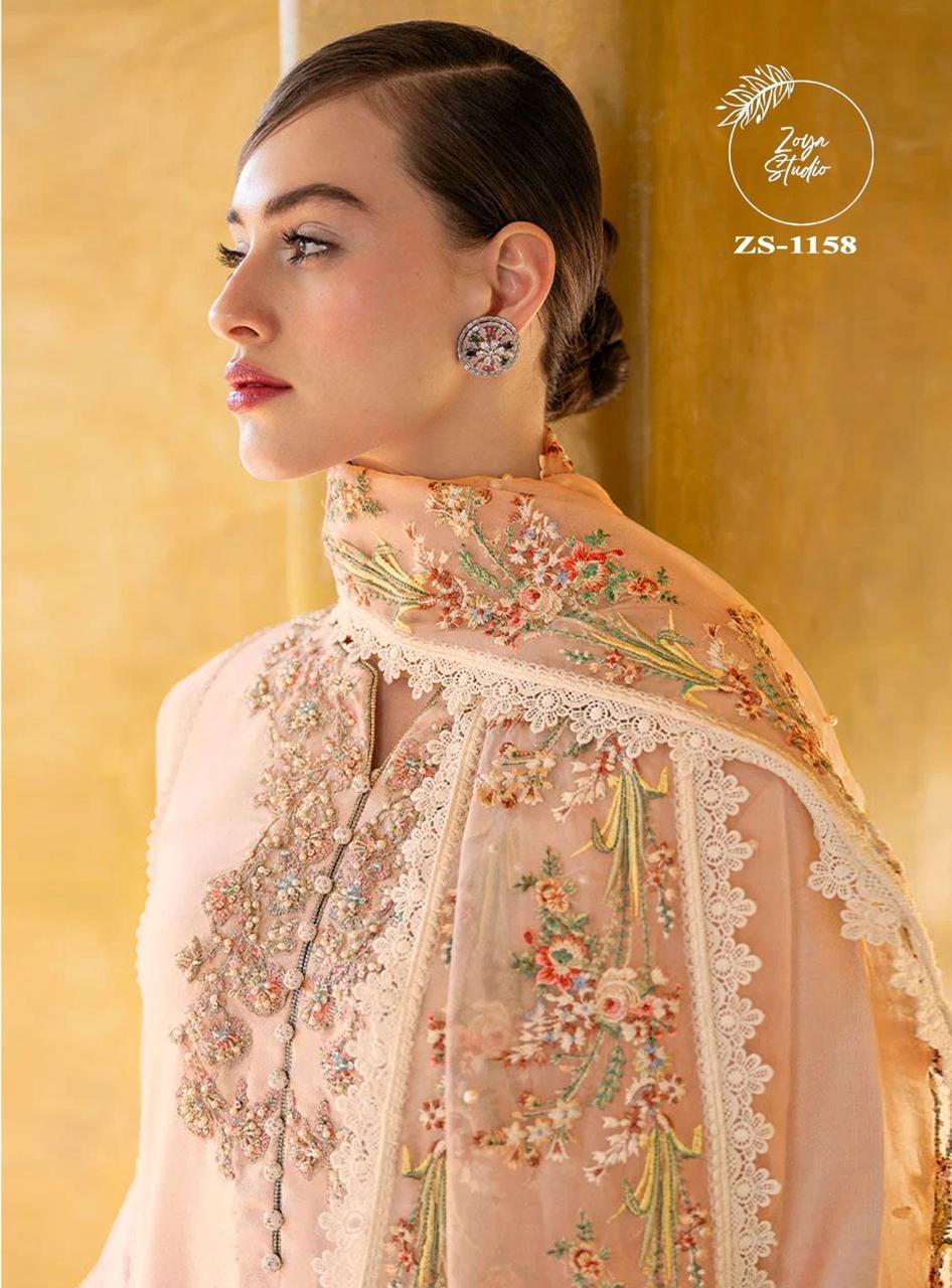 Designer stylish Embroidery Tunic With Pearl Moti With Stylish Neck Pattern & also Embroidery In Sleeves with Glamours Gorgeous Looking In Kurti paired with Bottom & Embroidered Organza Dupatta