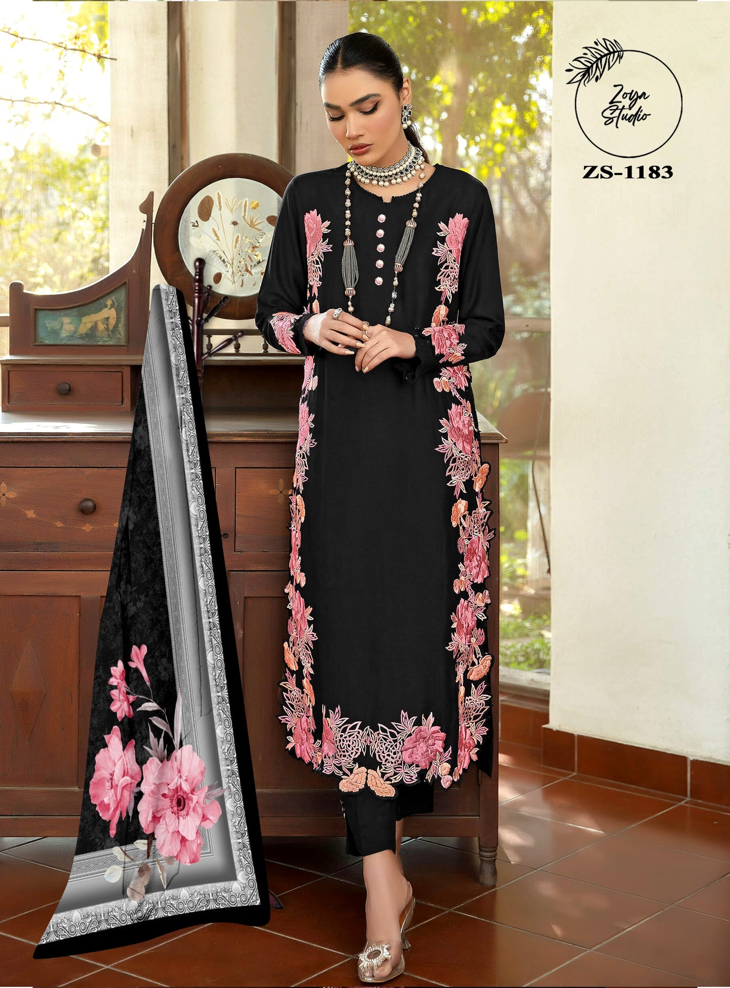 Blossoming Beauty Black Dress with Luxurious Pink Floral Accents