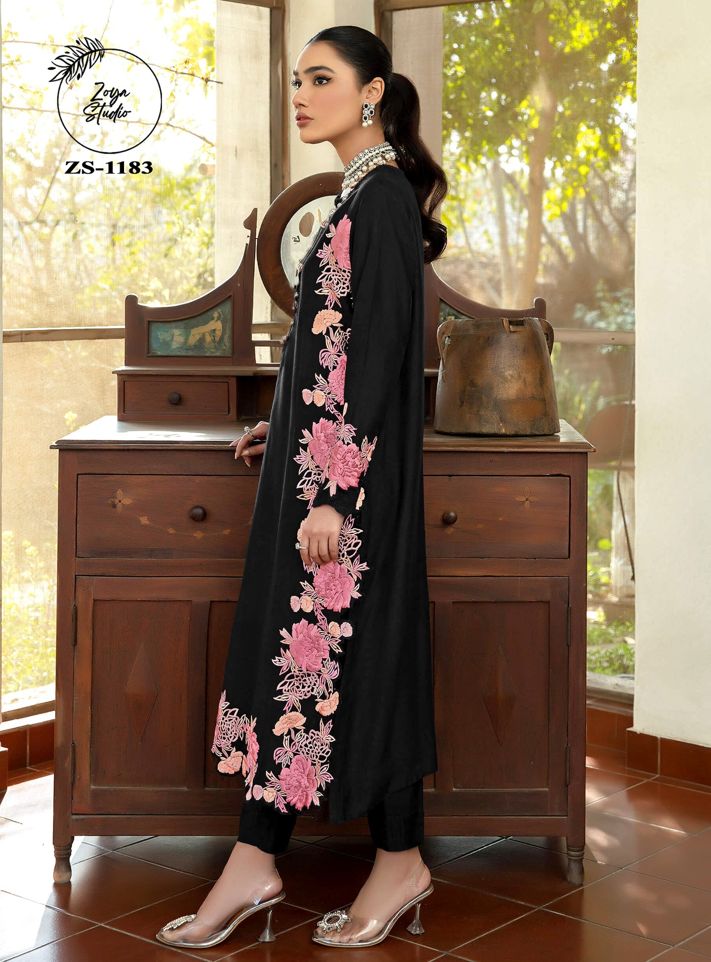 Blossoming Beauty Black Dress with Luxurious Pink Floral Accents