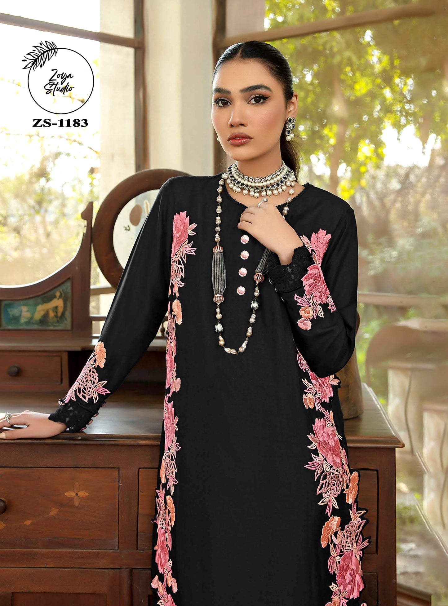 Blossoming Beauty Black Dress with Luxurious Pink Floral Accents