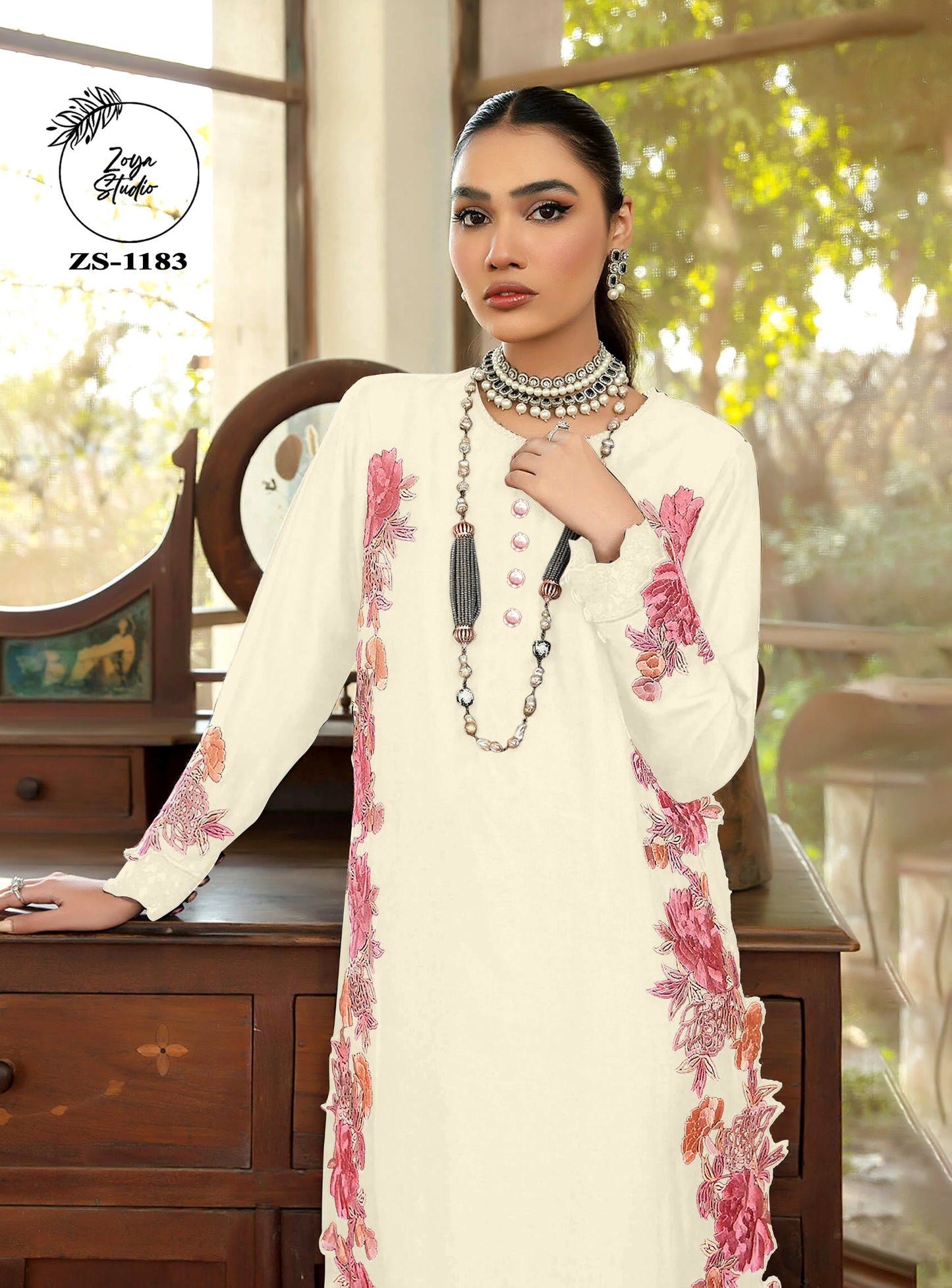 Blossoming Beauty Cream Dress with Luxurious Pink Floral Accents (Copy)
