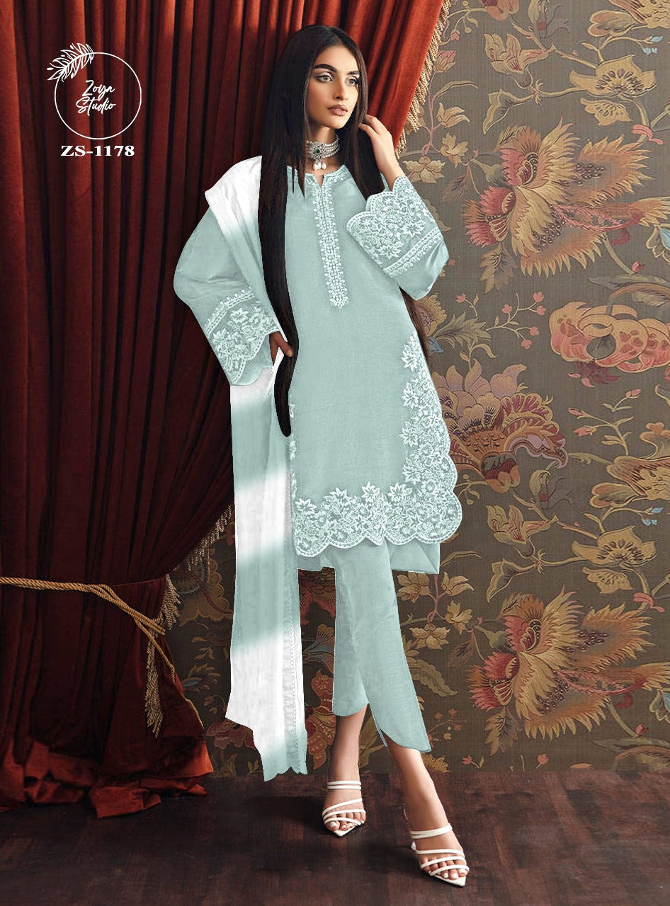 Designer stylish Tunic Heavy Stylish Embroidery & Cutwork In Sleeve With Attractive Embroidery In Neck With Cutwork In Kurti & Pant With Chinon Duptta