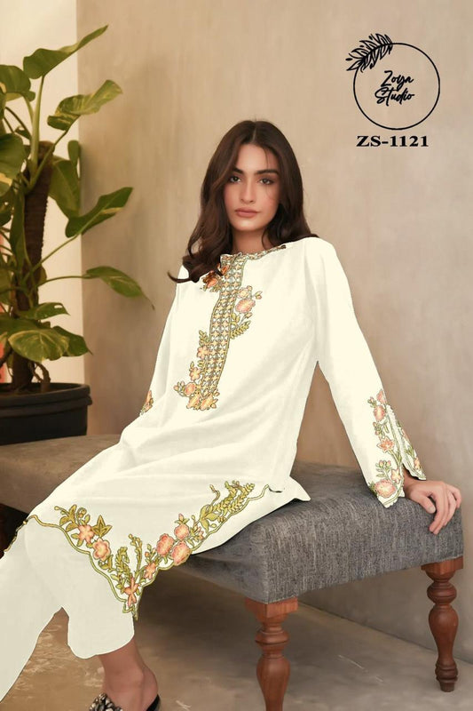 Graceful White Embroidered Kurta with Floral Dupatta