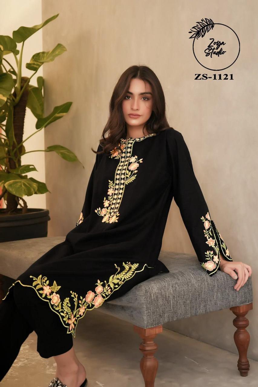 Elegant Black Embroidered Kurta with Floral Dupatta unique