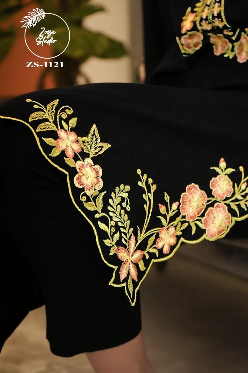 Elegant Black Embroidered Kurta with Floral Dupatta unique