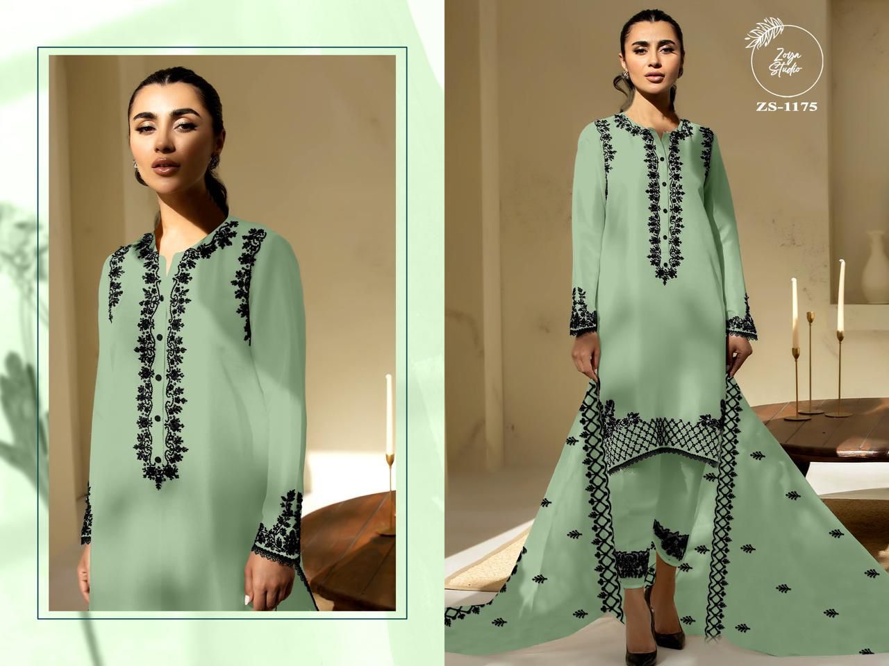 Designer stylish Embrdry Tunic With Beautiful Neck With Stylish Look & also Embrdry  In Sleeves & in Pants