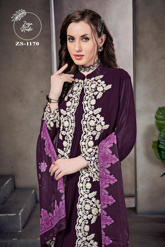 Designer stylish Jacekt With Heavy Embroidery& Handwork With Lace & Cut Work with Glamours Gorgeous Heavy Embroidery  sleevs With paired with designer  Strachable Pant Removable Inner &  Digital Print Dupatta