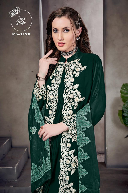 Designer stylish Jacekt With Heavy Embroidery& Handwork With Lace & Cut Work with Glamours Gorgeous Heavy Embroidery  sleevs With paired with designer  Strachable Pant Removable Inner &  Digital Print Dupatta