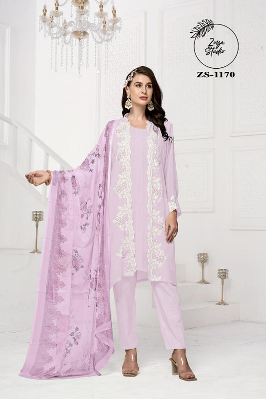 Designer stylish Jacekt With Heavy Embroidery& Handwork With Lace & Cut Work with Glamours Gorgeous Heavy Embroidery  sleevs With paired with designer  Strachable Pant Removable Inner &  Digital Print Dupatta