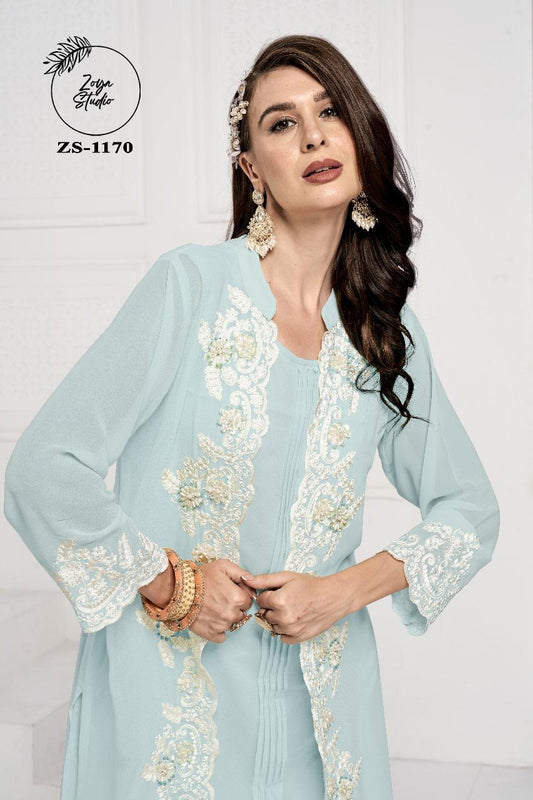 Designer stylish Jacekt With Heavy Embroidery& Handwork With Lace & Cut Work with Glamours Gorgeous Heavy Embroidery  sleevs With paired with designer  Strachable Pant Removable Inner &  Digital Print Dupatta