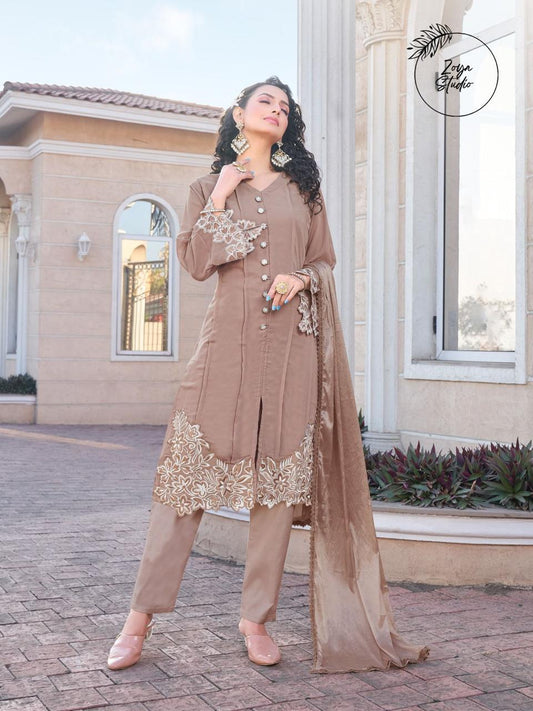 Designer Pakistani Front Open Top With Same Shade Dupatta And Pants