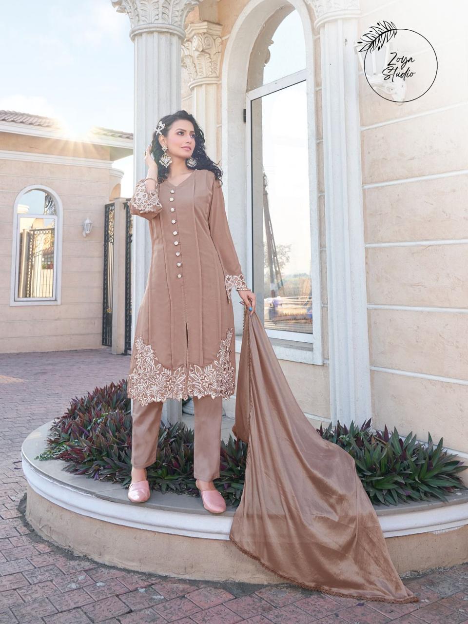 Designer Pakistani Front Open Top With Same Shade Dupatta And Pants