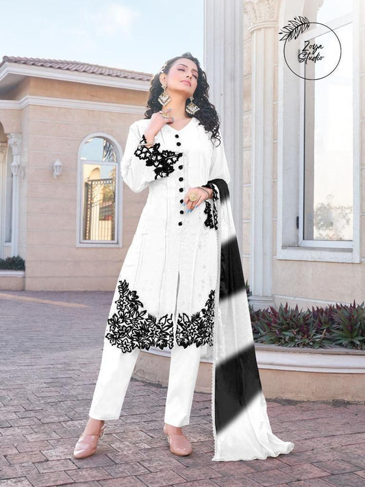 Designer Pakistani Front Open Top With Same Shade Dupatta And Pants