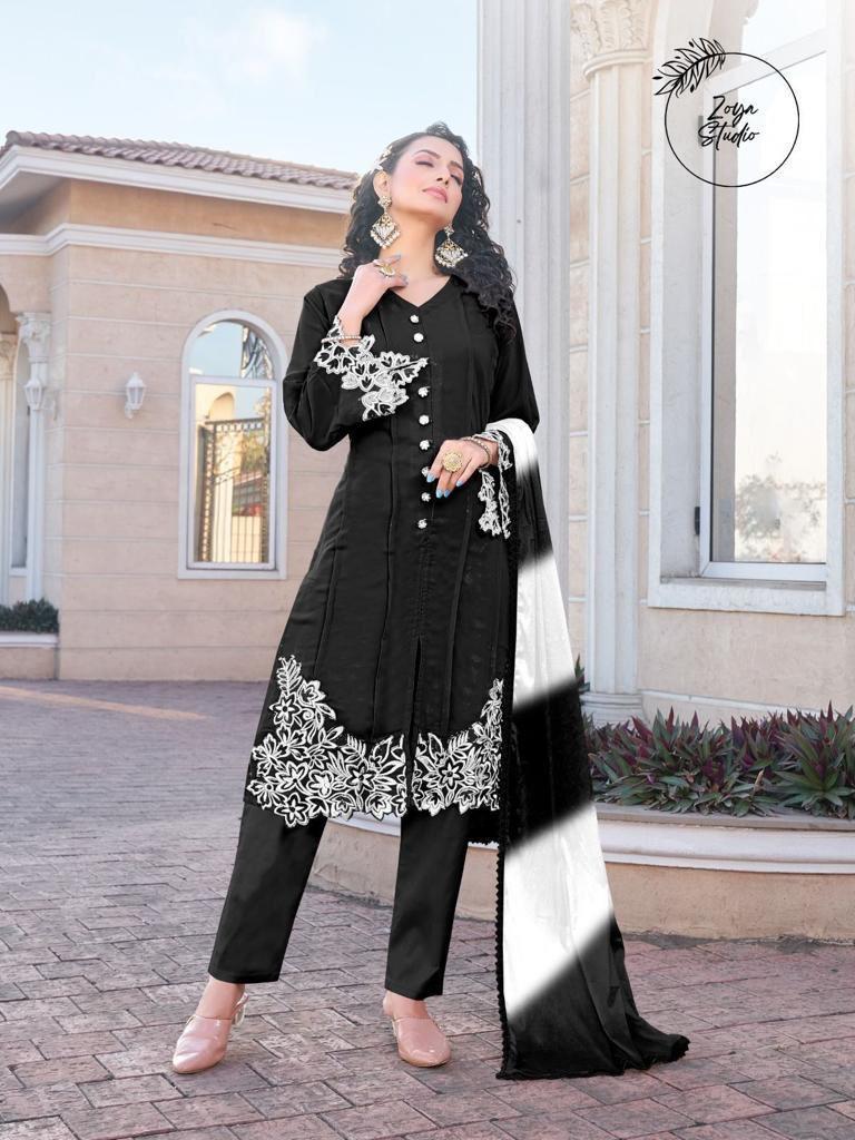 Designer Pakistani Front Open Top With Same Shade Dupatta And Pants