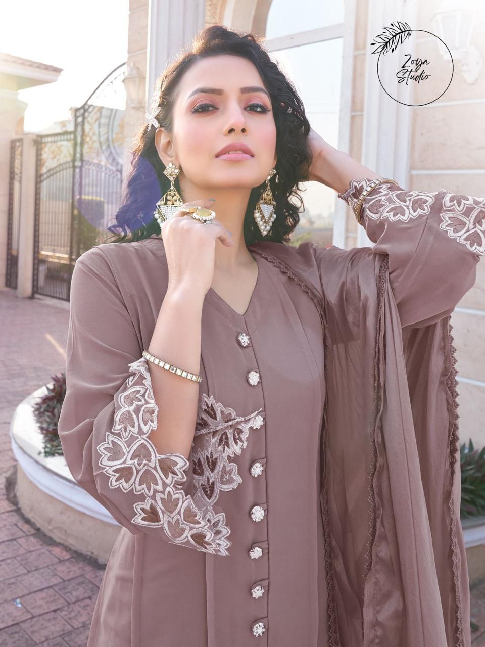 Designer Pakistani Front Open Top With Same Shade Dupatta And Pants