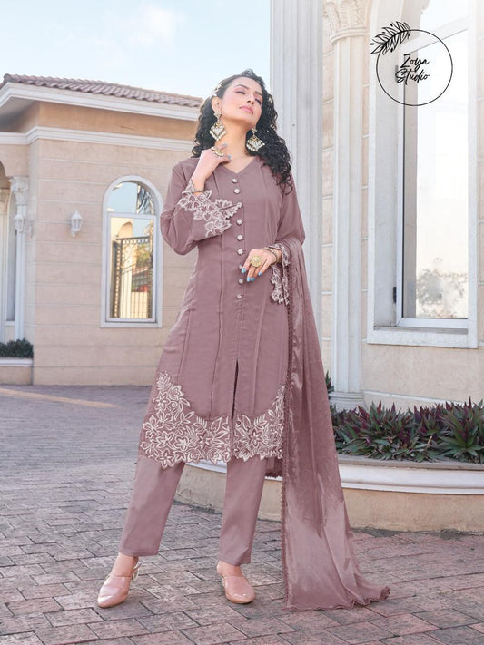 Designer Pakistani Front Open Top With Same Shade Dupatta And Pants