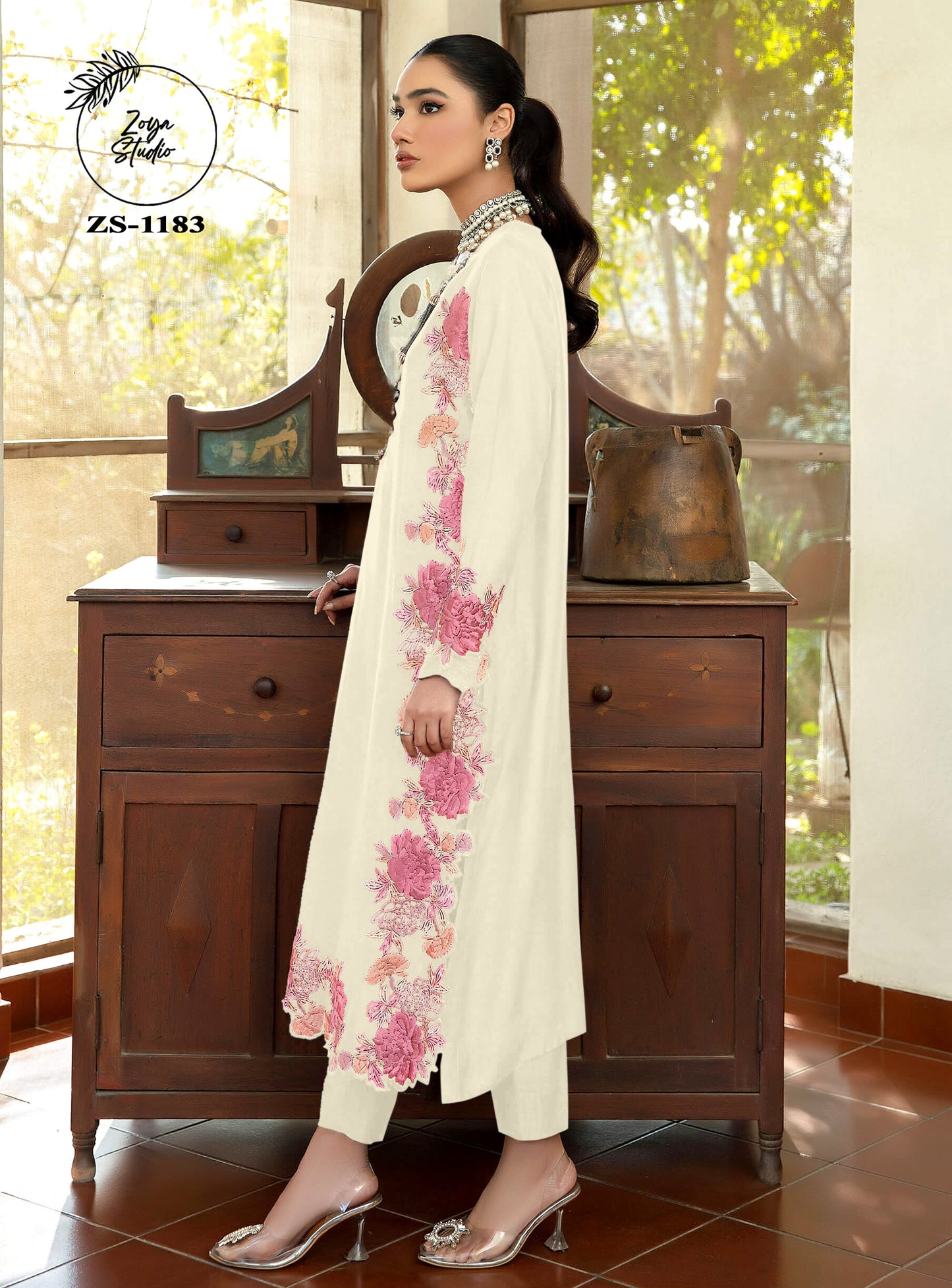 Blossoming Beauty  Cream Dress with Luxurious Pink Floral Accents (Copy)