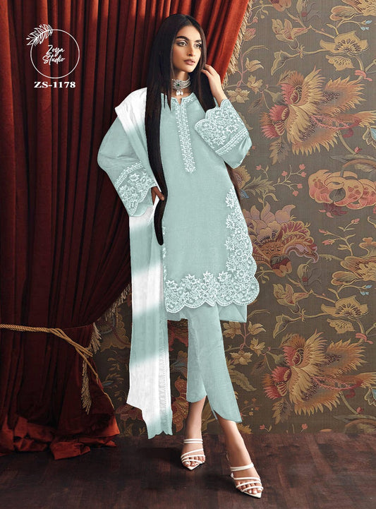 Designer stylish Tunic Heavy Stylish Embroidery & Cutwork In Sleeve With Attractive Embroidery In Neck With Cutwork  In Kurti  & Pant With Chinon Duptta